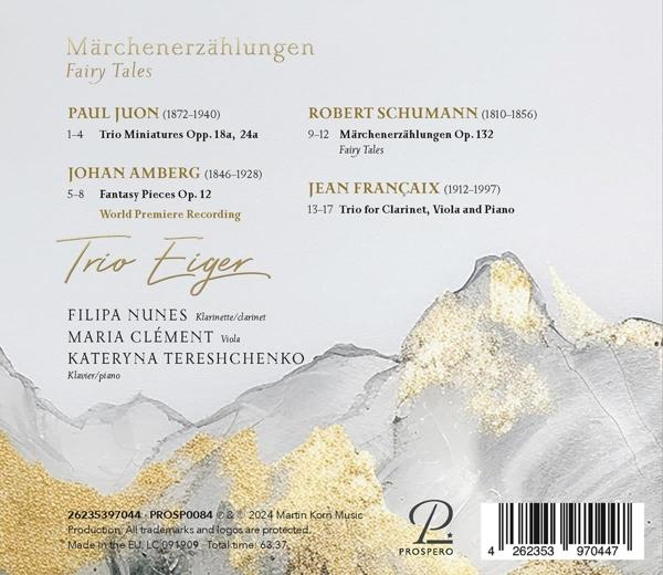 Ein CD-Cover mit Text über klassische Musik. Das Cover hat ein Gold- und Grauschema.
