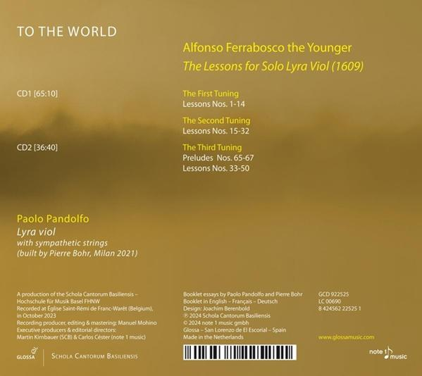 Ein CD-Cover mit Text über Musik für Solo-Lyra-Viola. Der Hintergrund hat eine goldene Farbe.