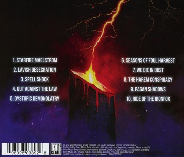 Albumcover mit Text. Titel: Invasion der Androiden. Blitz und Feuer auf dunklem Hintergrund.