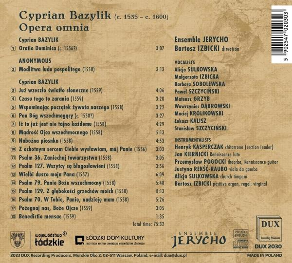 Rückseite einer CD, weißer Hintergrund, Text auf Polnisch und Englisch, mit Texten.