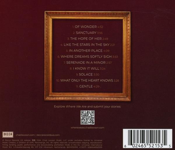 CD-Cover mit gerahmtem Bild und Tracklist. Es ist Chad Lawsons Album Where We Are.