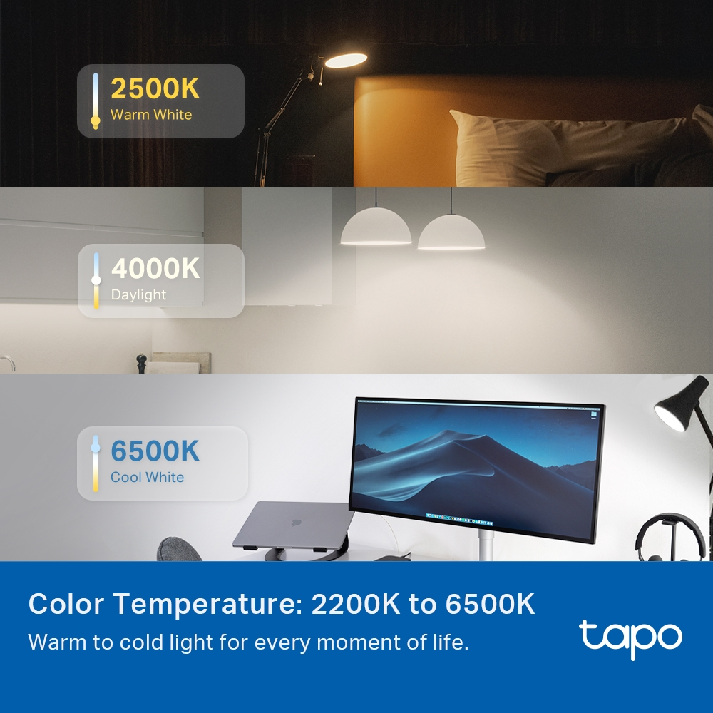 Işıklarla renk sıcaklığı örneklerini gösteren resim. Metin ve ürün bilgileri içerir.