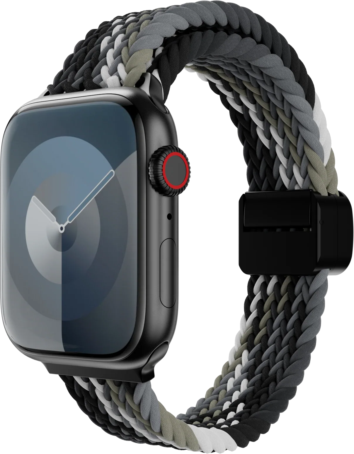 SWITCHEASY Nylon fonott pánt Apple Watch S4-S9 okosórákhoz, 42/44/45/49mm, fekete-szürke (SAW459237BY24)