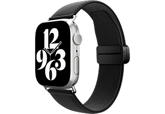 SWITCHEASY Classic bőr szíj Apple Watch S4-S9 okosórákhoz, 38/40/41mm, fekete (SAW341238BK24)