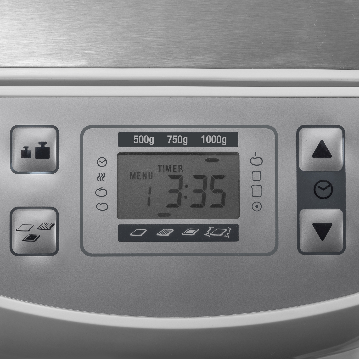 Pantalla de báscula digital. Muestra peso, temporizador y opciones de medición.