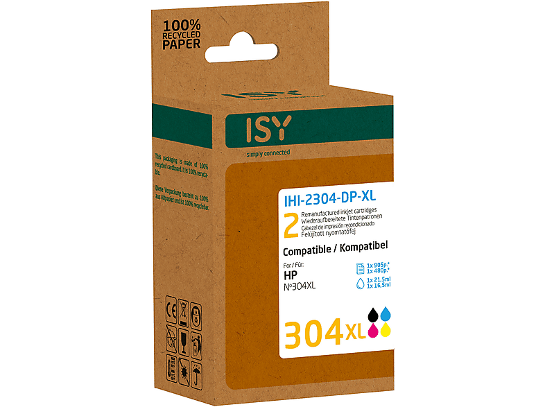 Thumbnail - ISY IHI-2304-DP-XL Tintenpatrone Mehrfarbig (Doppelpack 2 HP Nr. 304XL black + colour)