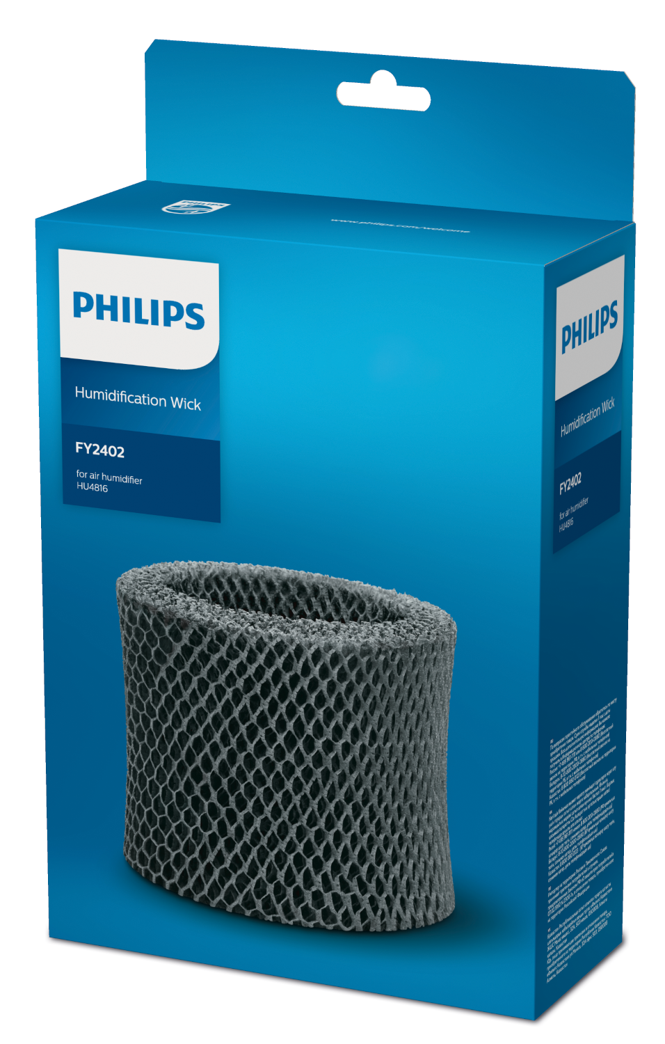 Egy Philips párásító kanóc a kék dobozában, a levegő párásításához.