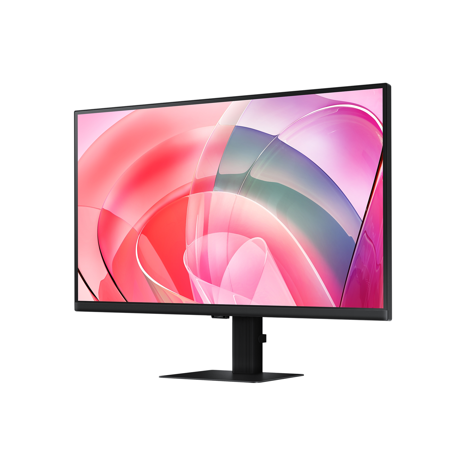 A black monitor on a stand with a colorful display.