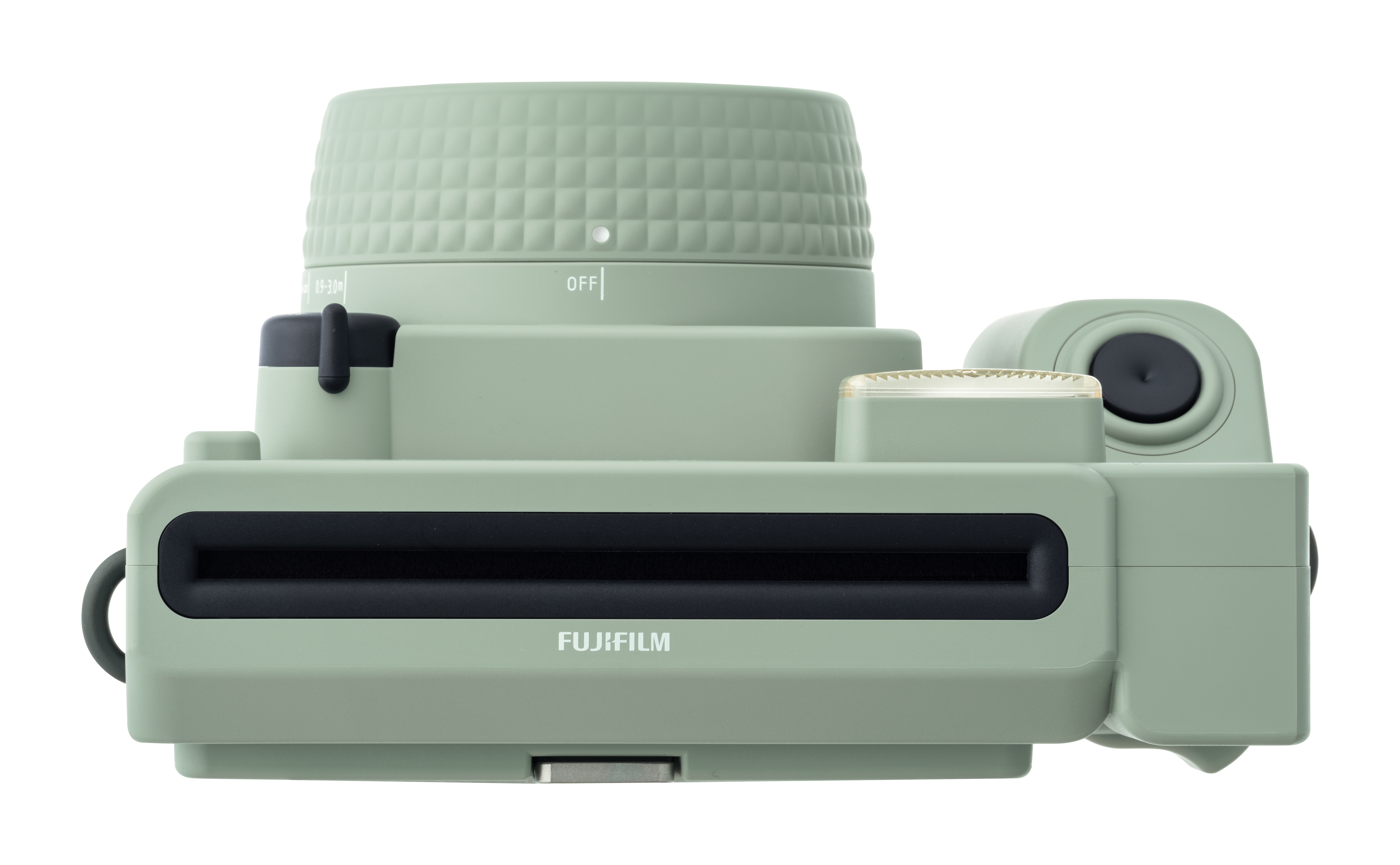 Seitenansicht einer Sofortbildkamera von Fujifilm.