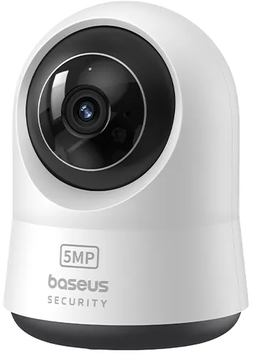 Weiße Überwachungskamera mit schwarzer Linse und 5MP-Logo, vor weißem Hintergrund.