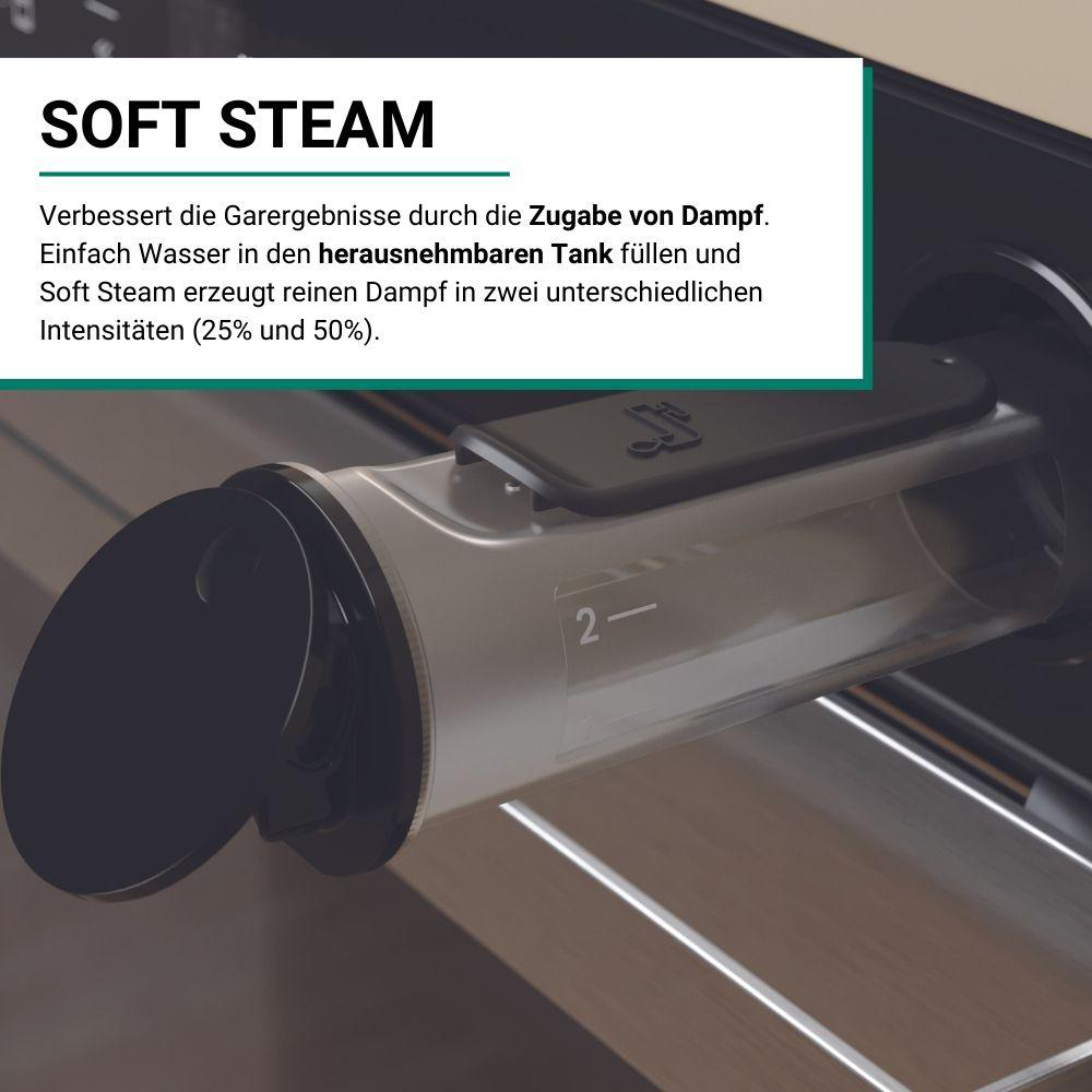 Nahaufnahme eines Wassertanks mit Text über weichen Dampf.
