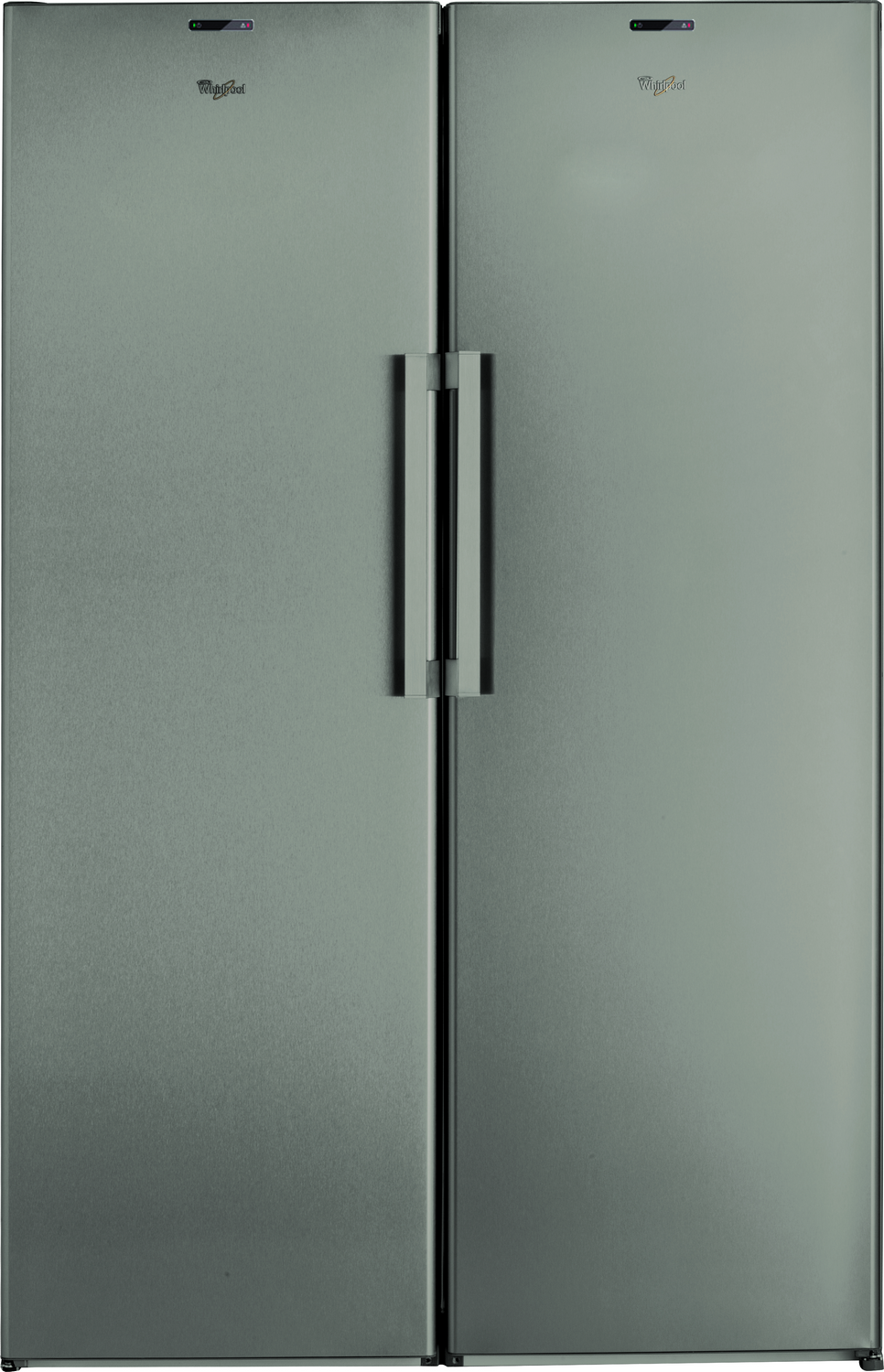 Dos refrigeradores de acero inoxidable lado a lado con manijas.