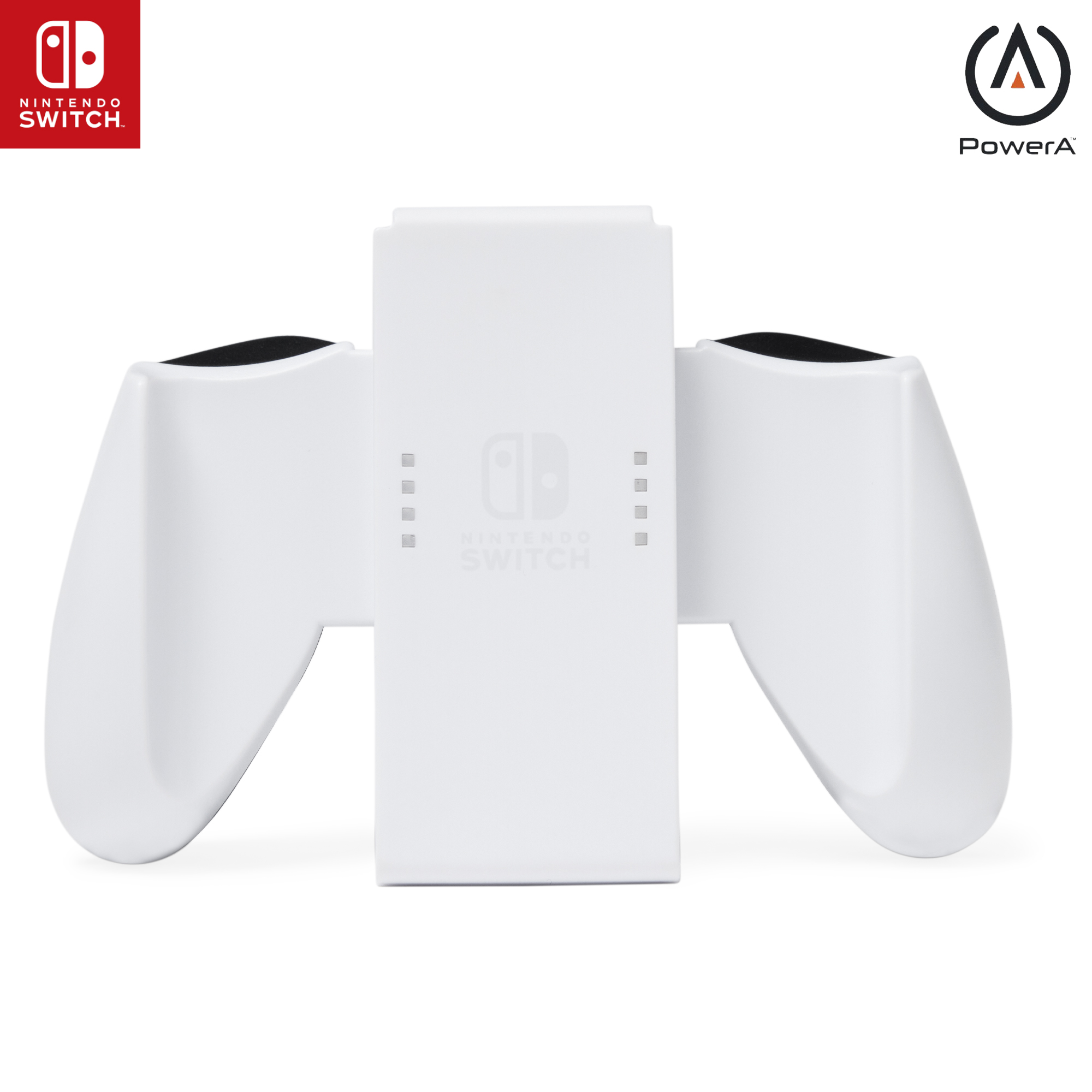 Weißer Nintendo Switch Controller Grip mit PowerA Logo und Nintendo Switch Logo.