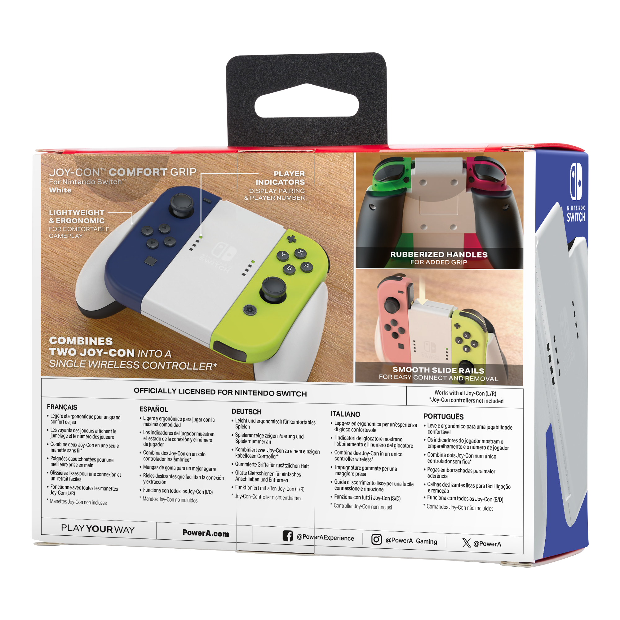 Rückseite der Nintendo Switch-Box mit Funktionen und Controller-Details.