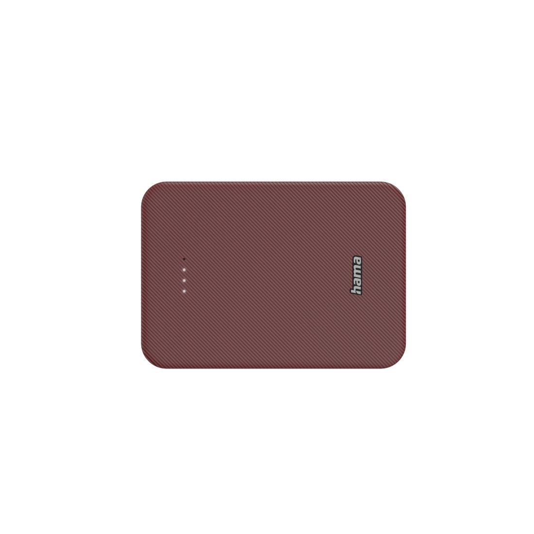 Rote Powerbank mit strukturierter Oberfläche. Das Wort 'hama' ist sichtbar.
