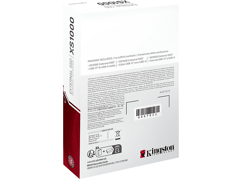 KINGSTON 2TB XS1000 SSD Festplatte, USB-C 3.2 Gen2, Extern, R1050/W1000 MB/s, Schwarz — Foto 3 von 5