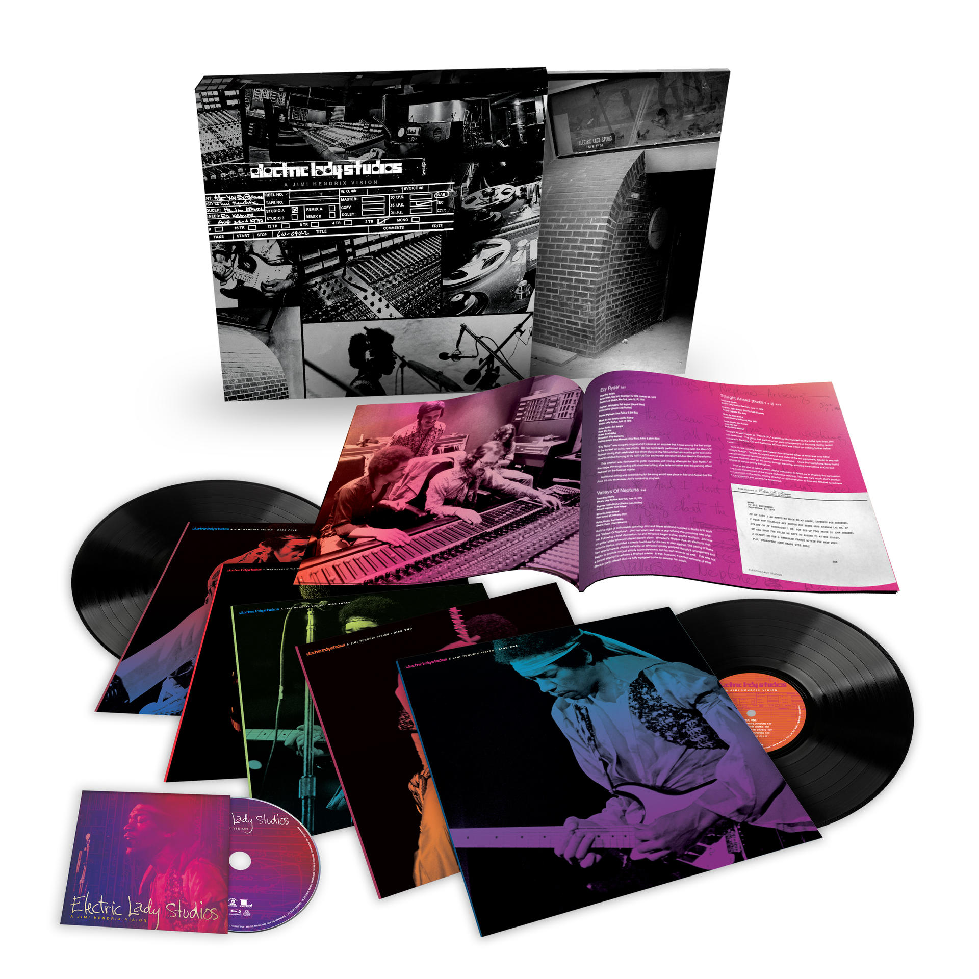 Vinil lemezek és egy CD gyűjteménye egy dobozban.