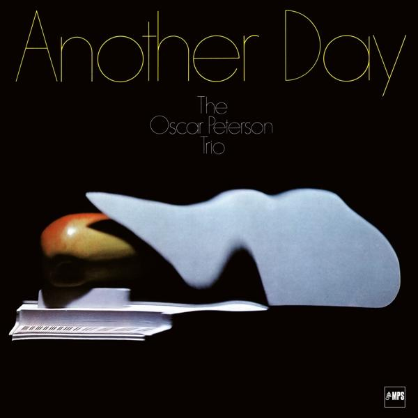 Albumcover 'Another Day' von The Oscar Peterson Trio. Abstrakte Formen und Text auf schwarzem Grund.