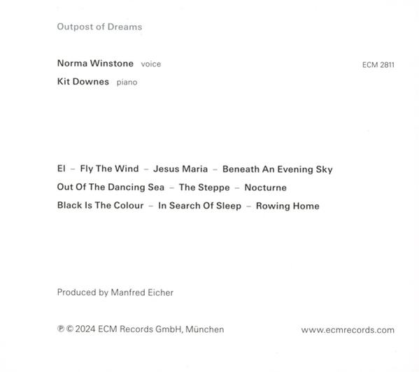 Albumcover mit Text: Outpost of Dreams. Credits für Norma Winstone und Kit Downes, Trackliste und Copyright.