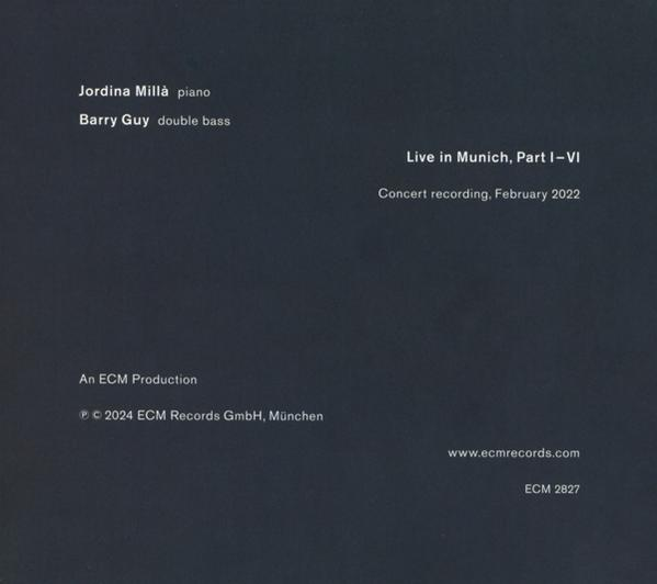 Ein CD-Cover mit Text: Jordina Milla Klavier, Barry Guy Kontrabass, Live in München
