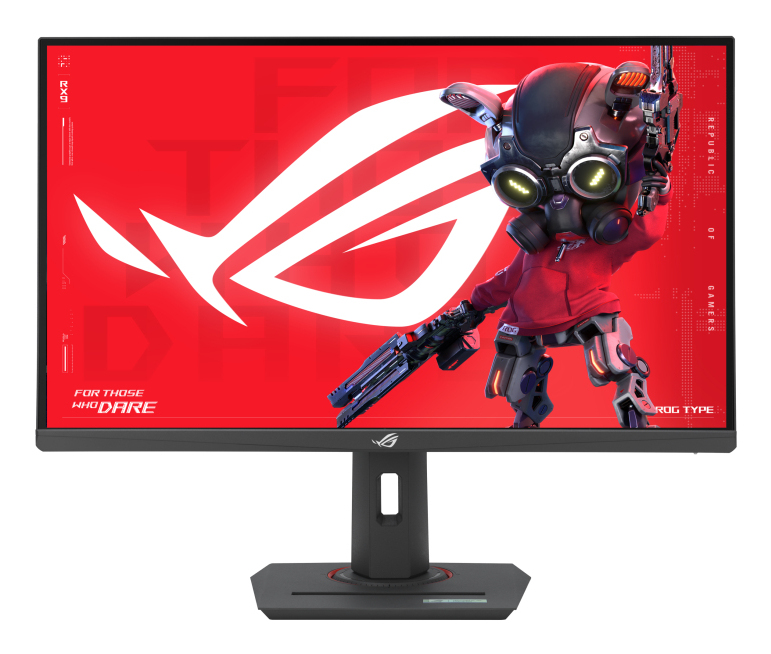 Ein Gaming-Monitor zeigt eine Spielfigur auf rotem Hintergrund.