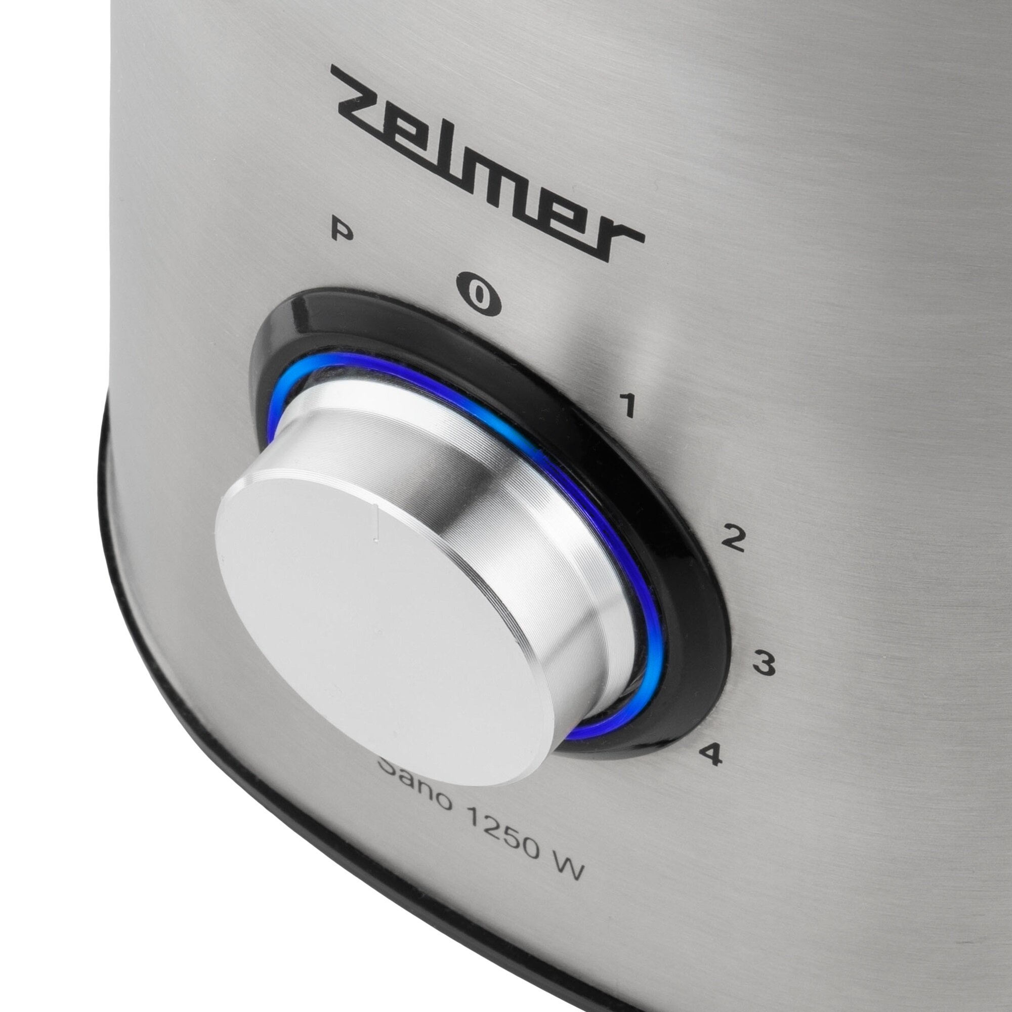 Zbliżenie pokrętła sterowania z numerami i niebieskim światłem.