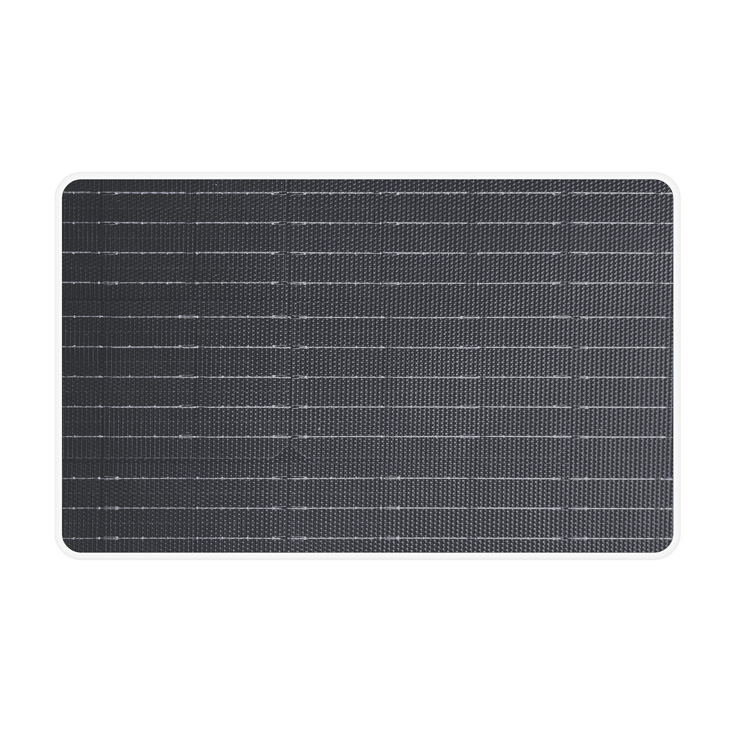 Pannello solare rettangolare con superficie scura e linee a griglia bianche, bordo bianco.