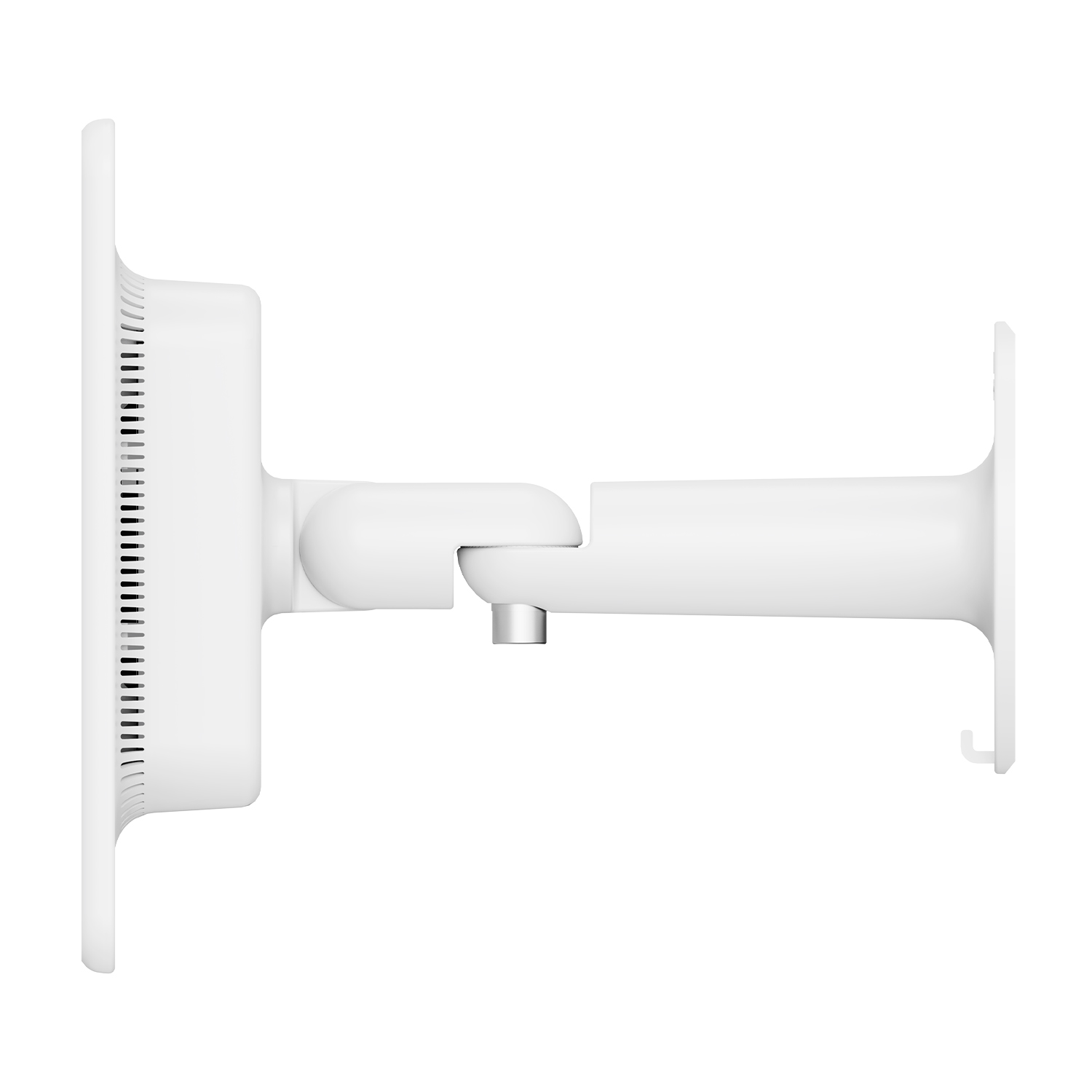 Supporto a parete bianco con un design curvo per un'antenna. Il supporto è fissato a un muro.