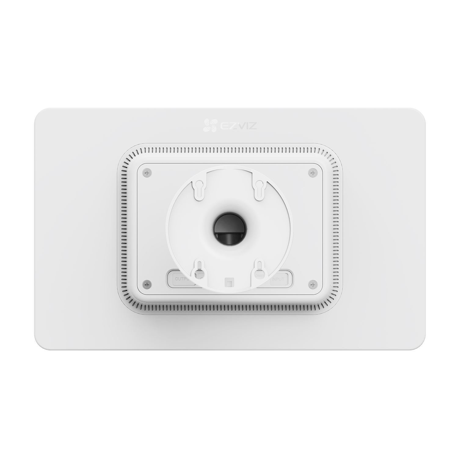 Supporto per telecamera di sicurezza EZVIZ bianco. Il supporto ha un design circolare e fori per viti.