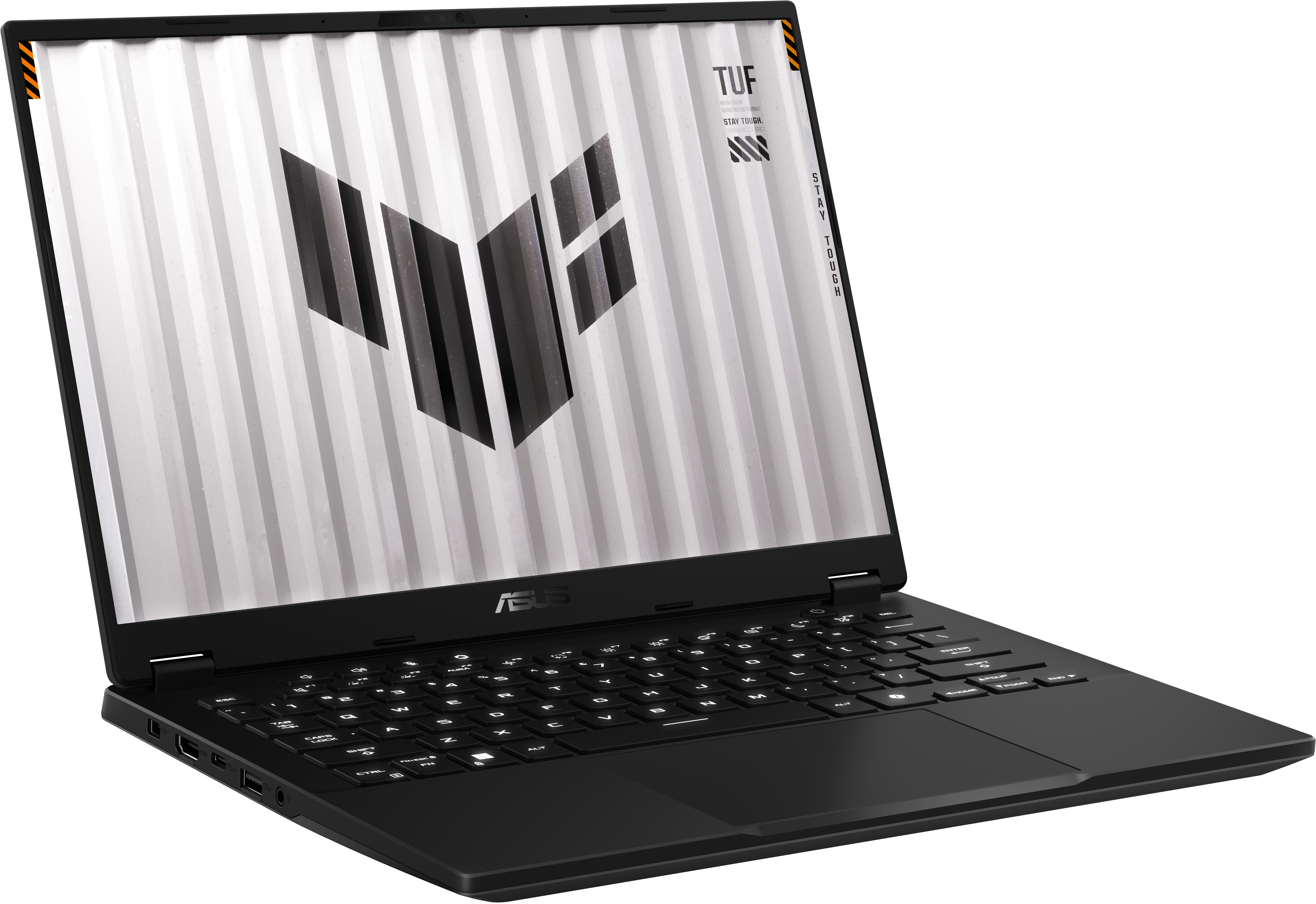 Ordinateur portable noir avec un logo sur l'écran. Il a un clavier et est ouvert.