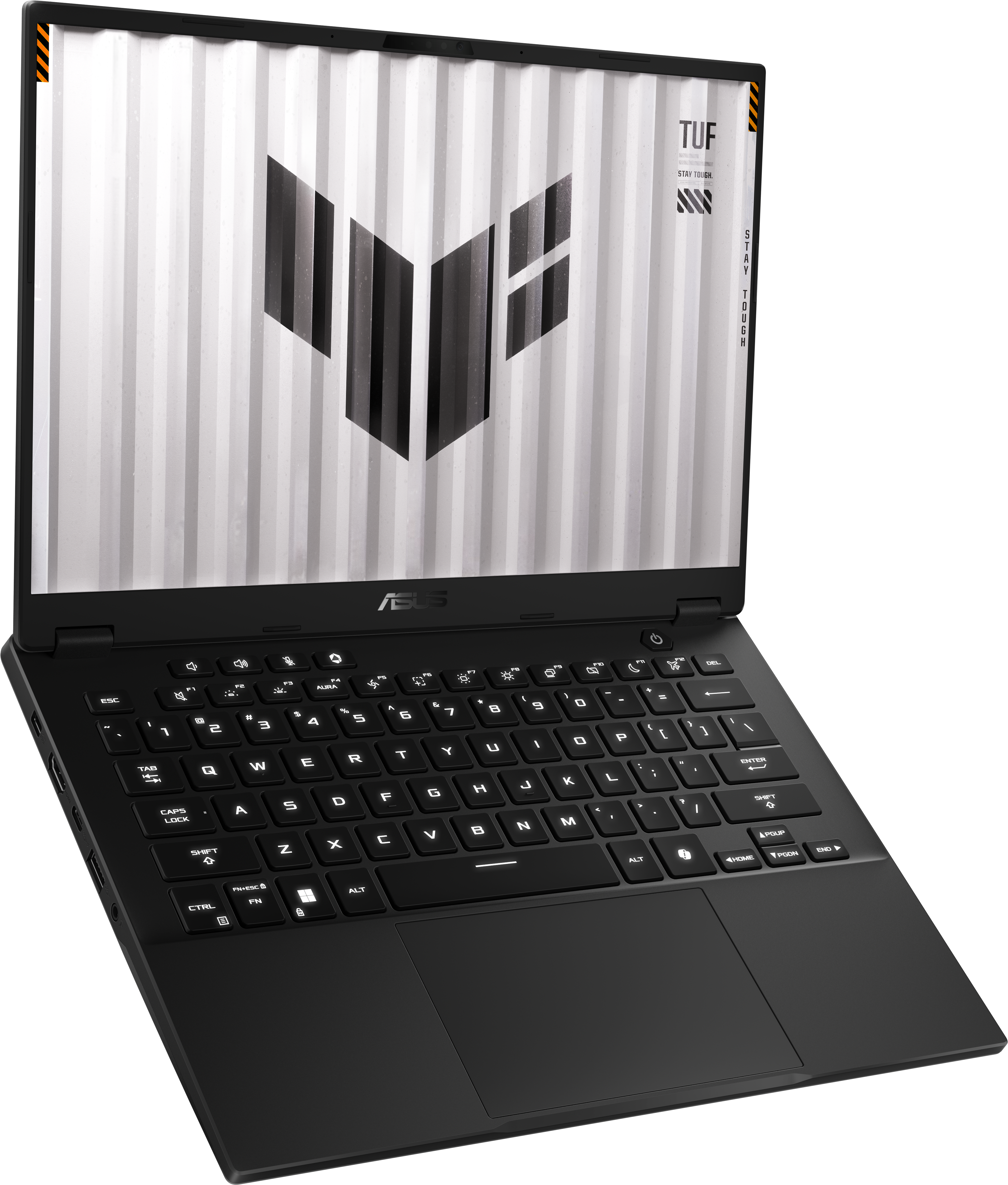 Ordinateur portable noir sur une surface blanche avec clavier, pavé tactile et écran.