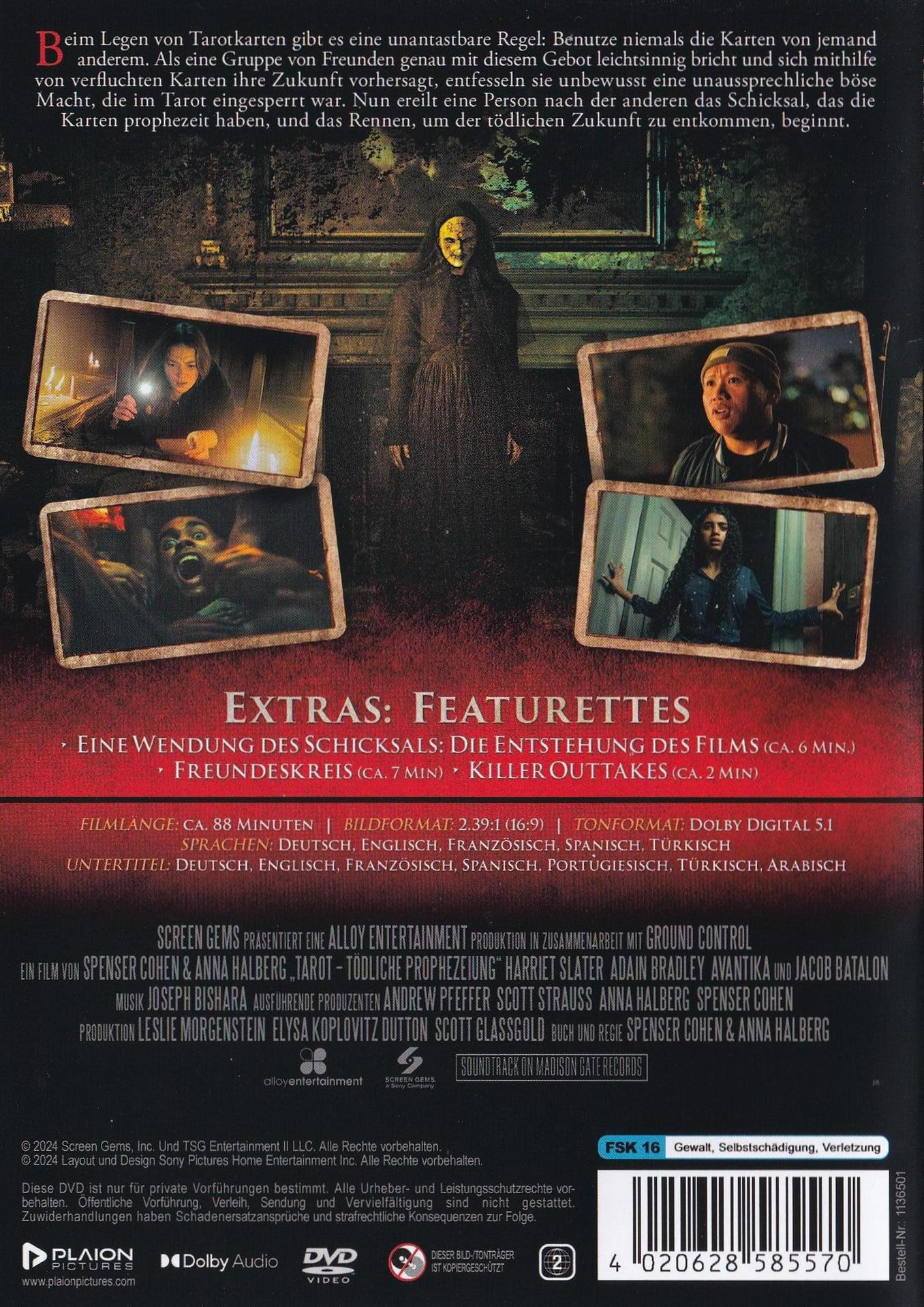 Die Rückseite einer DVD-Hülle mit Filmstills und Text.