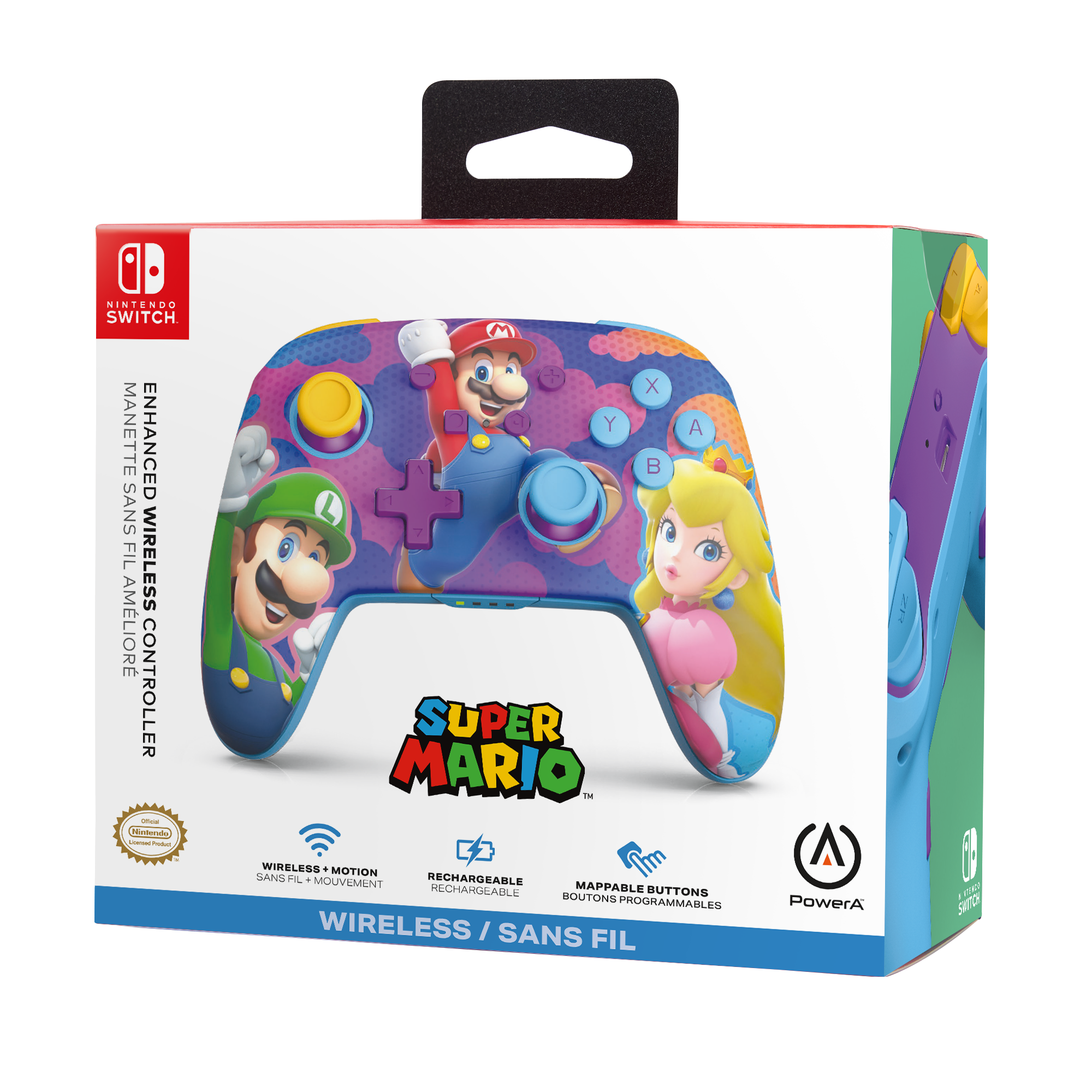 Super Mario Nintendo Switch Controller Box. Enthält Mario, Luigi und Peach.