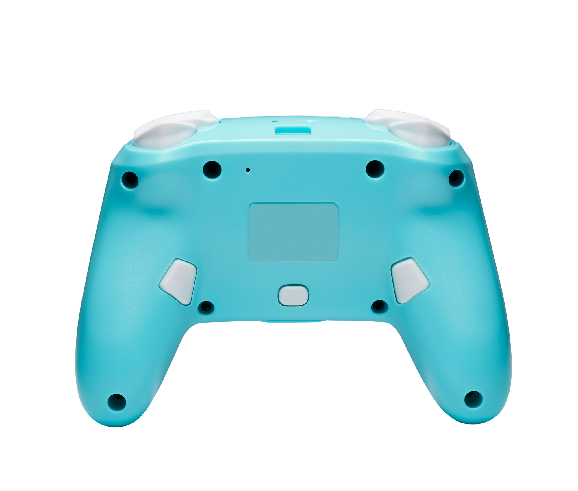 Rückseite des tealfarbenen Gamecontrollers mit Knöpfen.
