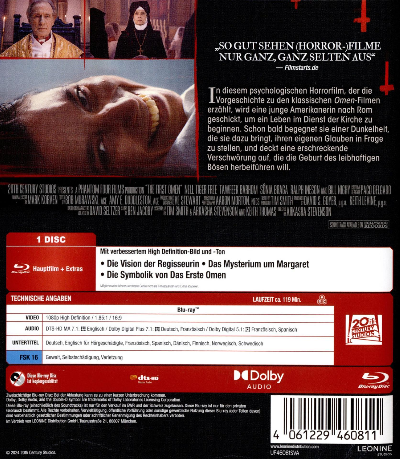 Rückseite einer Blu-ray Disc mit Text und Bildern aus einem Film.