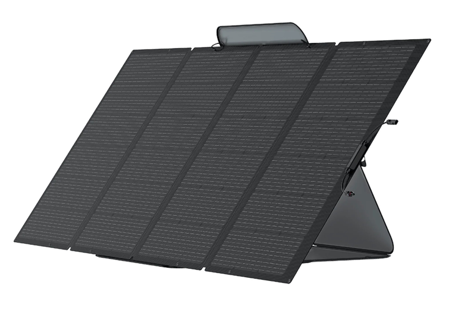 Składany panel słoneczny, ciemnoszary, na białym tle.