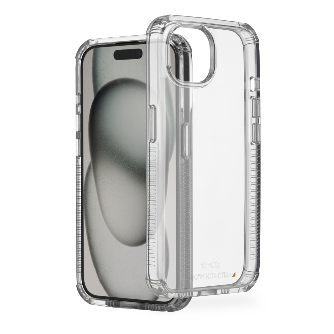 Eine transparente Handyhülle, die ein Telefon schützt. Die Hülle ist durchsichtig und zeigt das Telefon innen.