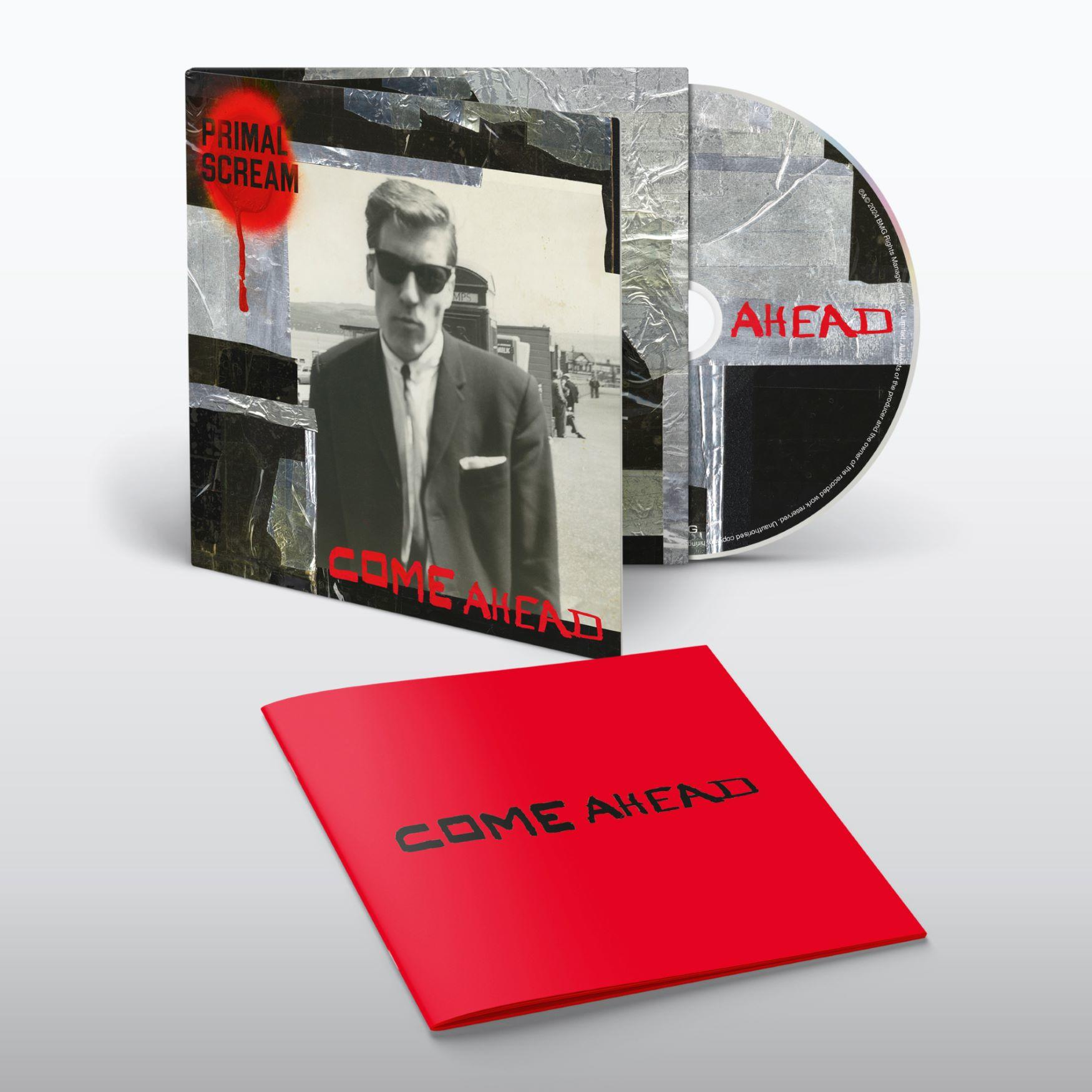 Album CD avec photo en noir et blanc d'un homme, texte rouge et livret rouge.