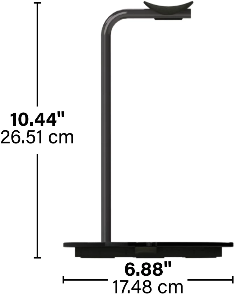 Un support casque noir de 26,51 cm de haut et 17,48 cm de large.