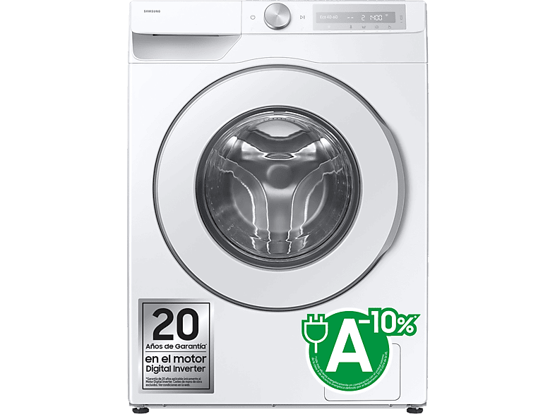 Lavadora carga frontal - Samsung WW90DG6U85HHU3, 9 kg, 1400 rpm, Autodosificación, AI EcoBubble™, Wash, Blanco