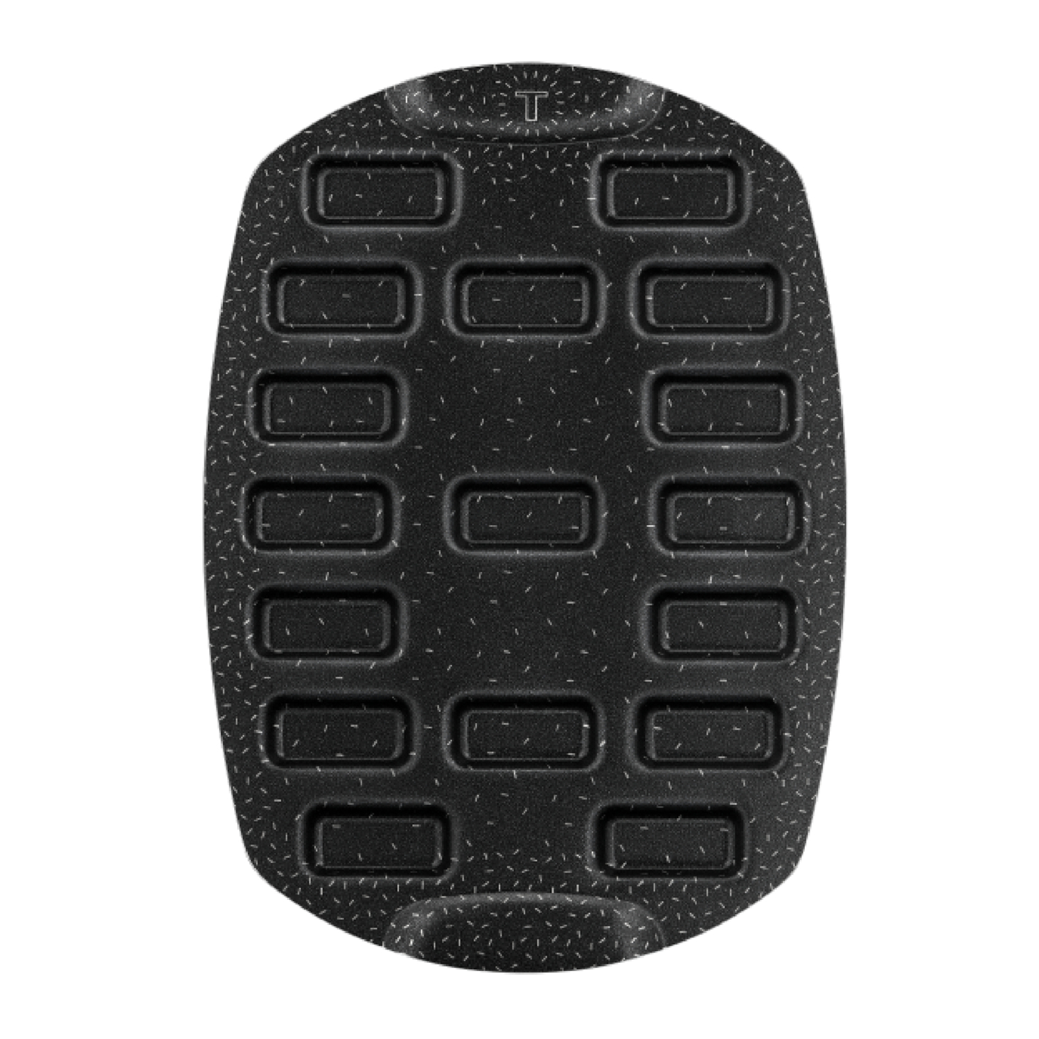 Un coussin de siège noir avec une surface texturée.