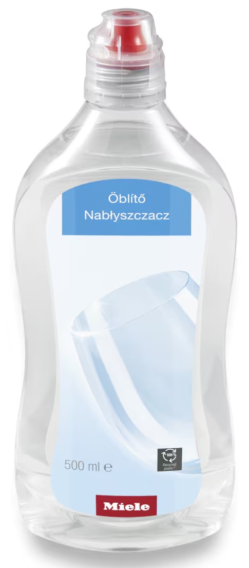 Przezroczysta butelka z czerwonym zamknięciem, wypełniona nabłyszczaczem.