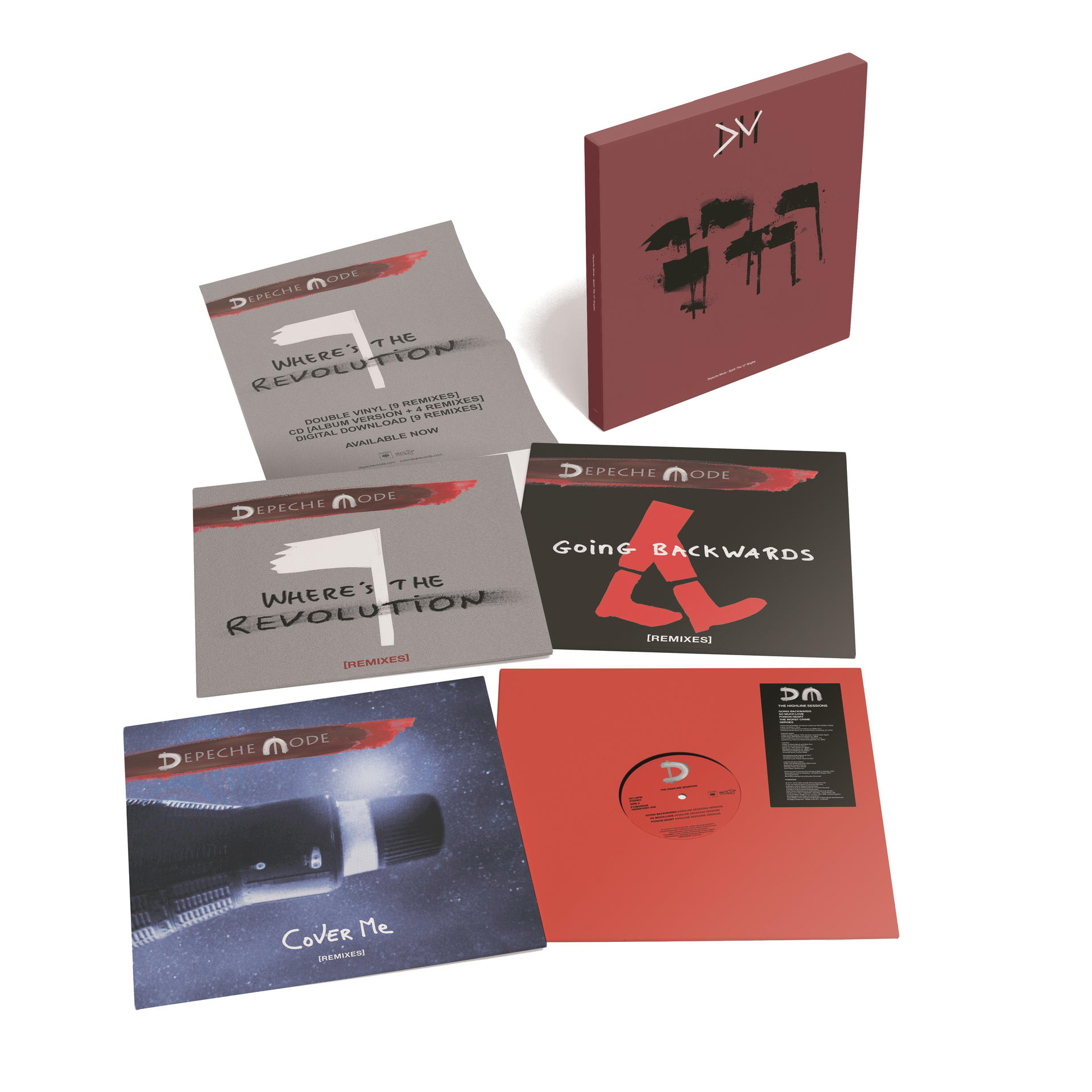 Eine Sammlung von Depeche Mode Albumcovern und einer Box-Set.