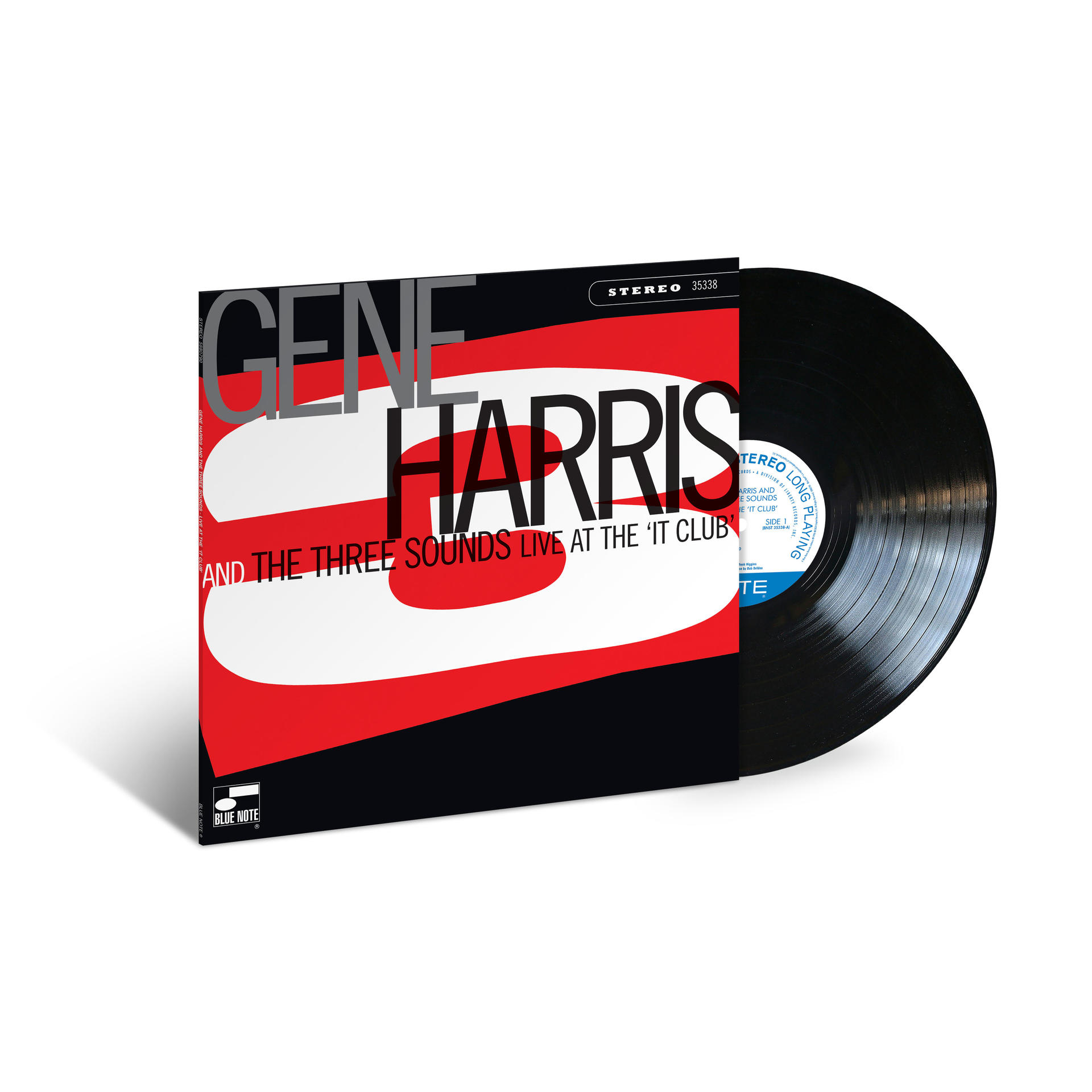 Schallplatte und Cover. Das Cover zeigt Gene Harris and the Three Sounds.