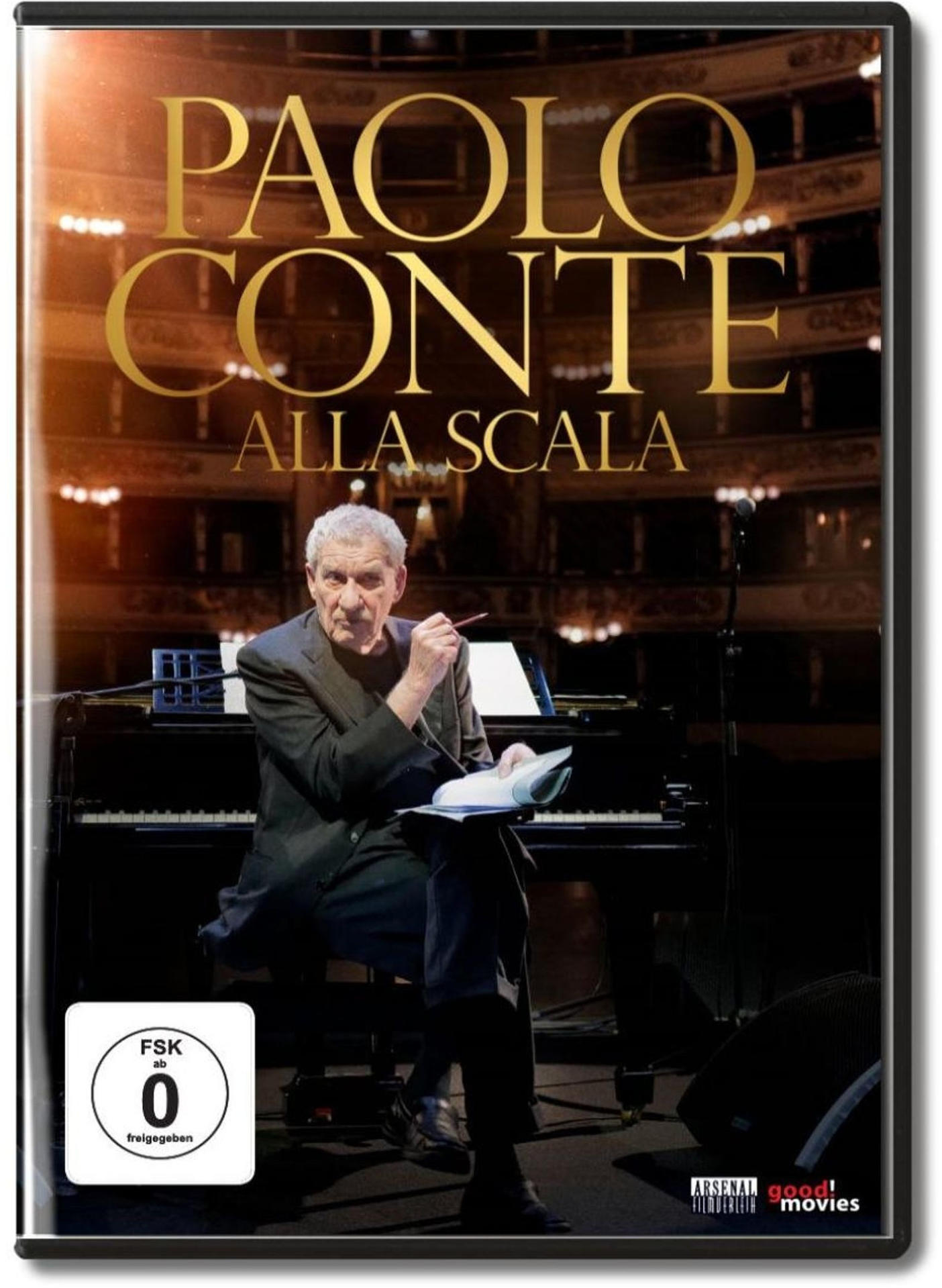 DVD-Cover von Paolo Conte in der Scala, Mann am Klavier.