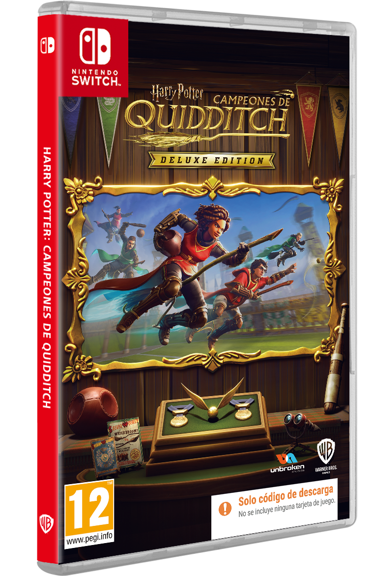 Caja del juego 'Harry Potter: Campeones de Quidditch' con una ilustración colorida.
