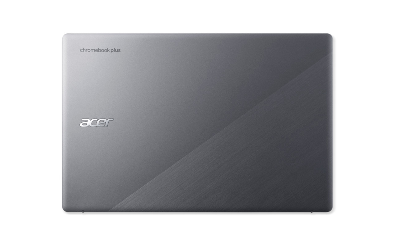 The top view of a closed gray Acer Chromebook laptop. The Acer logo is visible.