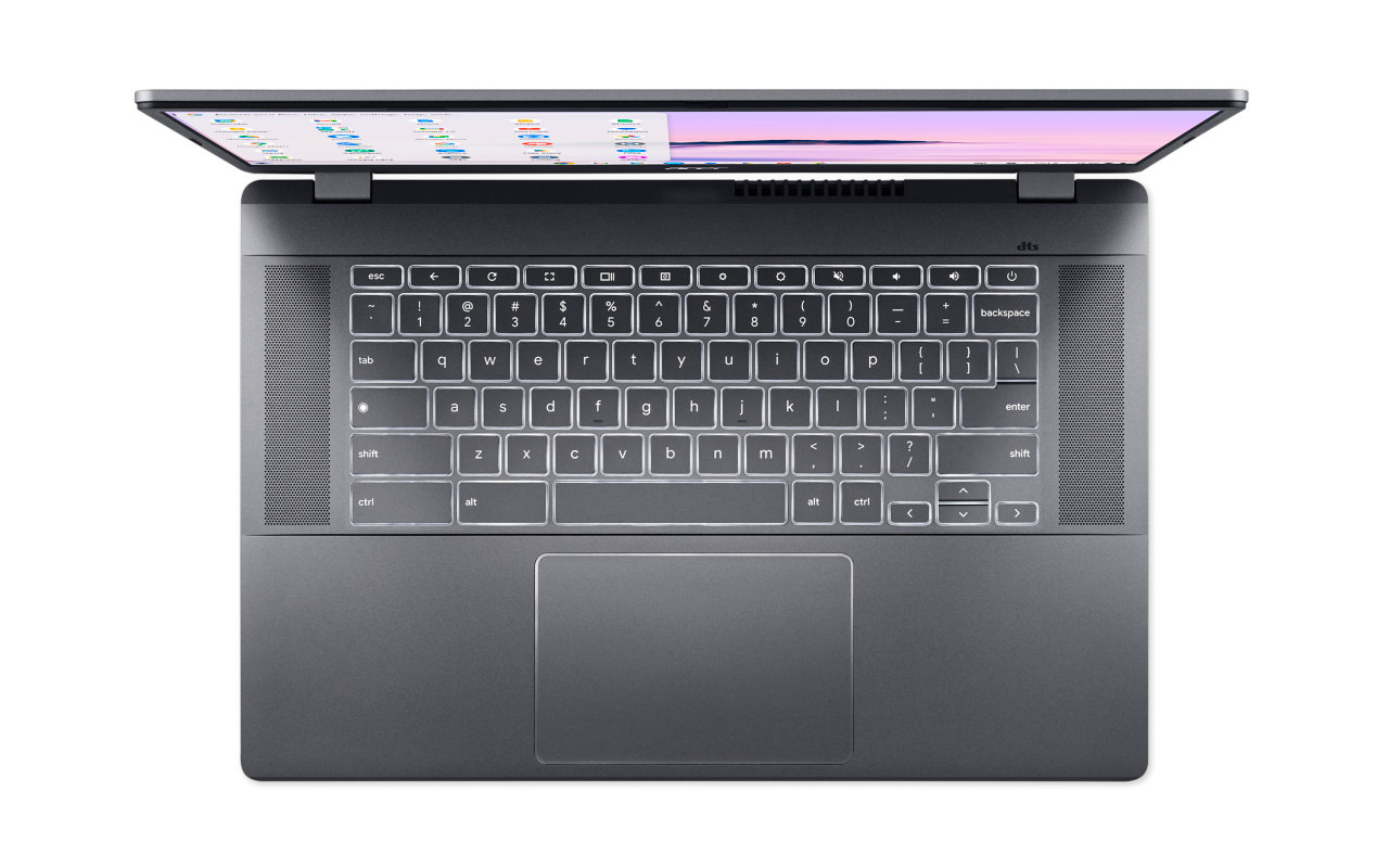 Laptop from above, keyboard visible, with the screen open.