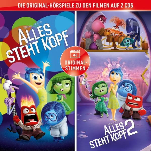 Zwei DVDs: Alles steht Kopf und Alles steht Kopf 2, mit animierten Charakteren und bunten Designs.