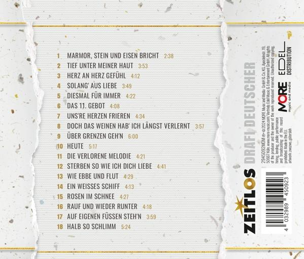 Album-Rückseite, Text auf Deutsch. Titel, Titelliste und ein Barcode.